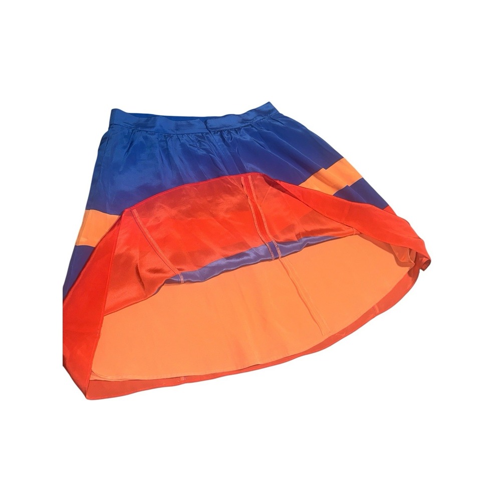 J. CREW Women 100% Silk  A-Line Mini Skirt preppy. Colorblock Blue‎ Orange  Sz 8 - Picture 10 of 11